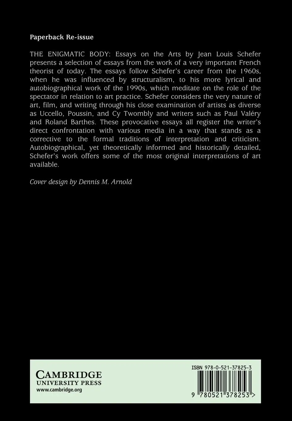 Rückseite: 9780521378253 | The Enigmatic Body | Essays on the Arts | Jean Louis Schefer | Buch