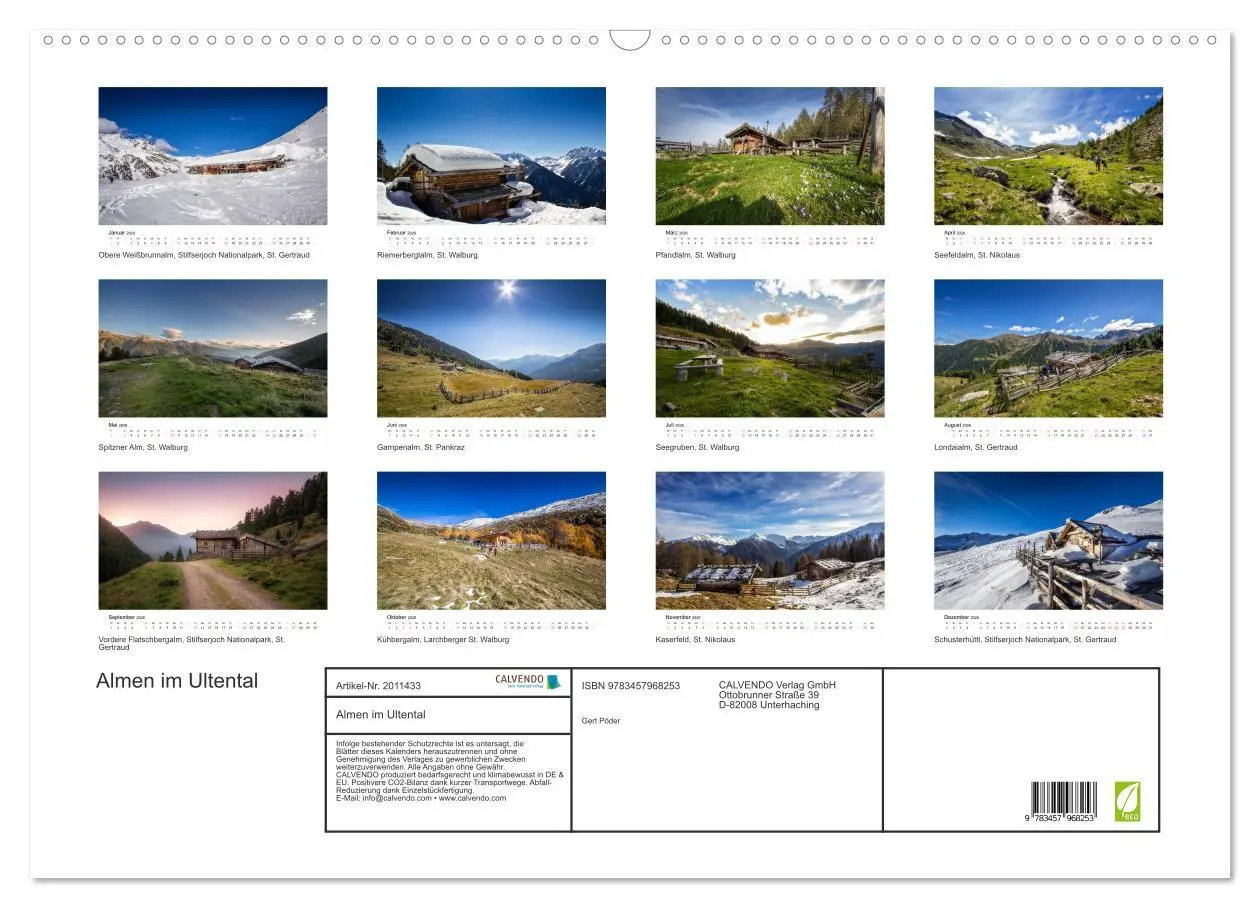 Bild: 9783457968253 | Almen im Ultental (Wandkalender 2026 DIN A2 quer), CALVENDO...