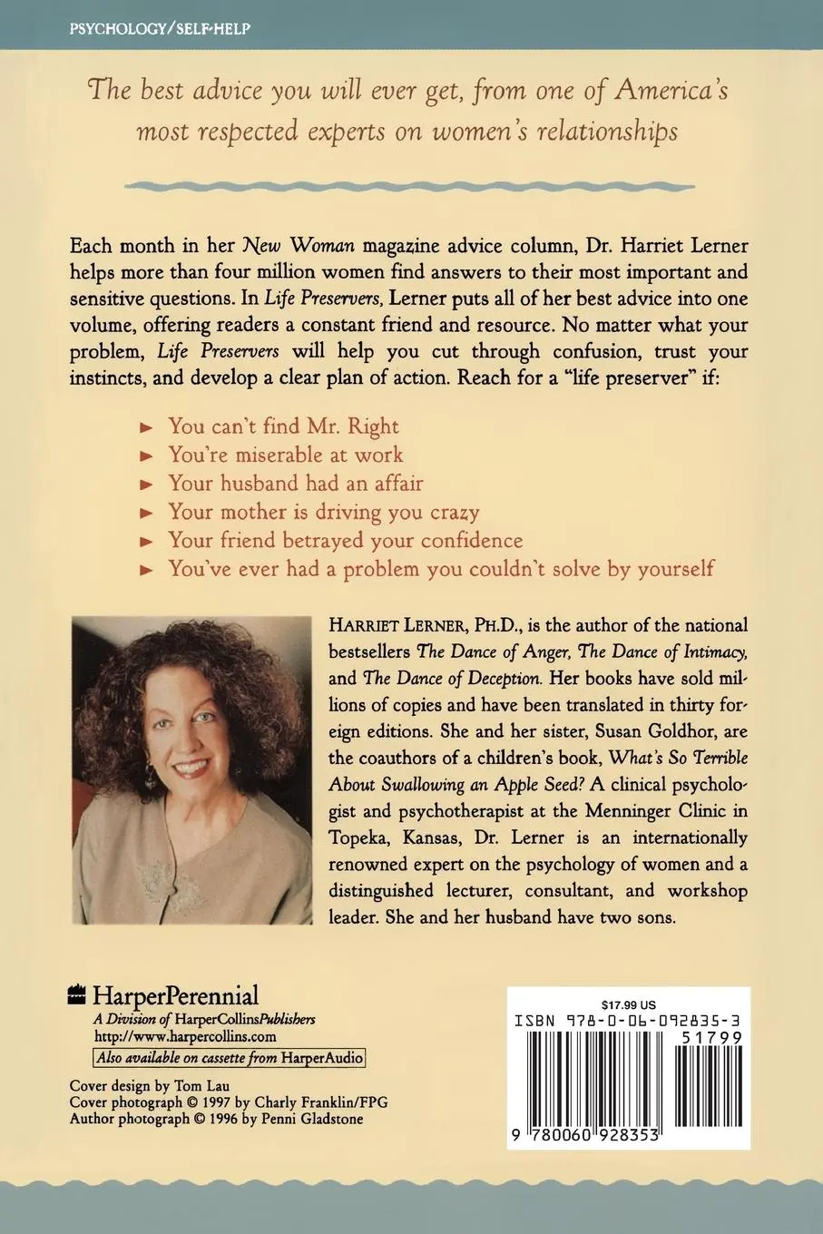 Rückseite: 9780060928353 | Life Preservers | Good Advice When You Need It Most | Harriet Lerner