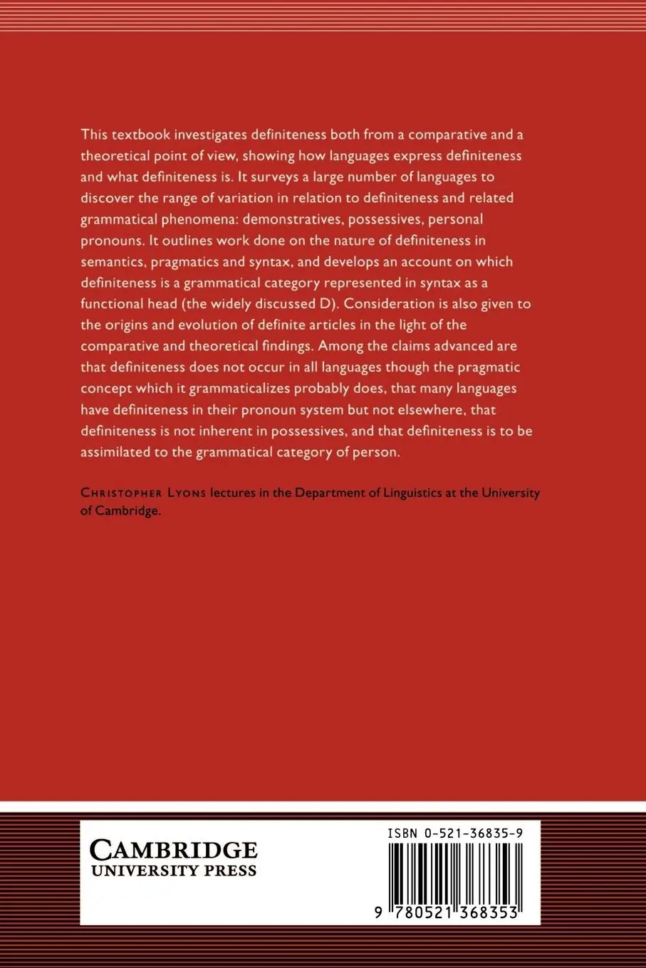 Rückseite: 9780521368353 | Definiteness | Christopher Lyons (u. a.) | Taschenbuch | Englisch