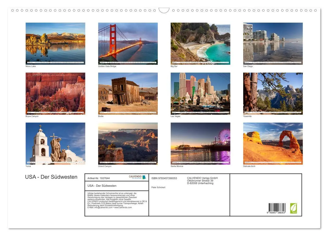 Bild: 9783457268353 | USA - Der Südwesten (Wandkalender 2026 DIN A2 quer), CALVENDO...
