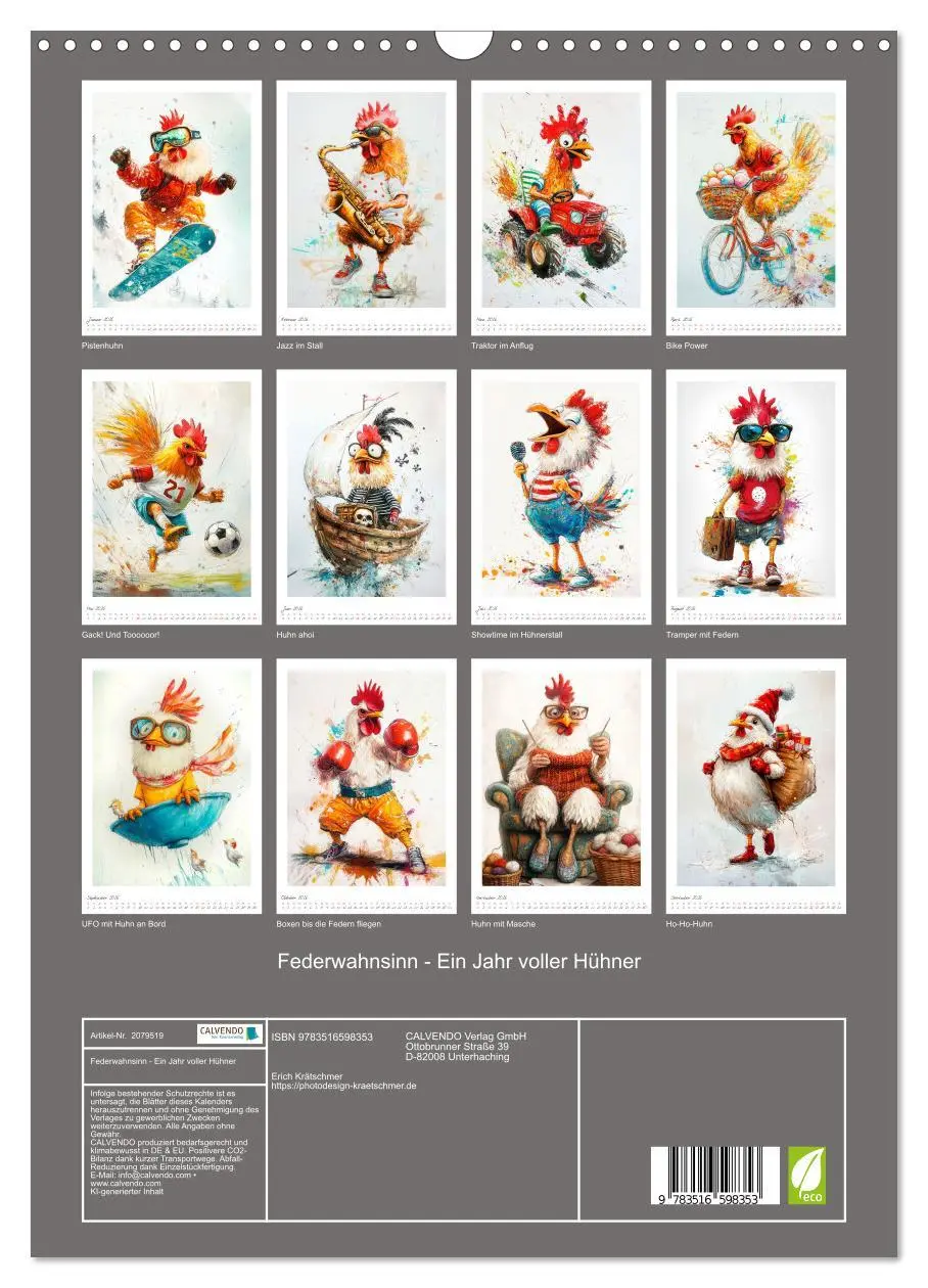 Bild: 9783516598353 | Federwahnsinn - Ein Jahr voller Hühner (Wandkalender 2026 DIN A3...