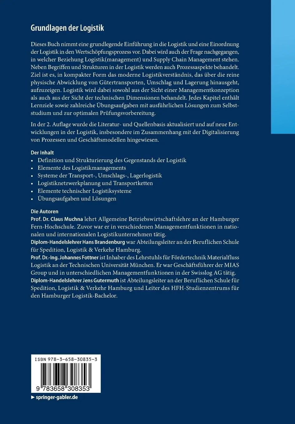 Rückseite: 9783658308353 | Grundlagen der Logistik | Begriffe, Strukturen und Prozesse | Buch
