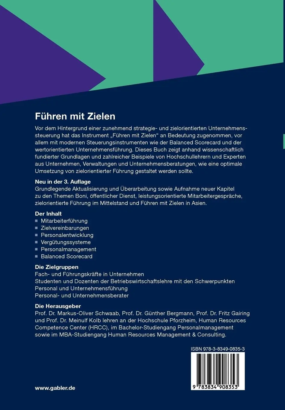 Rückseite: 9783834908353 | Führen mit Zielen | Konzepte - Erfahrungen - Erfolgsfaktoren | Buch