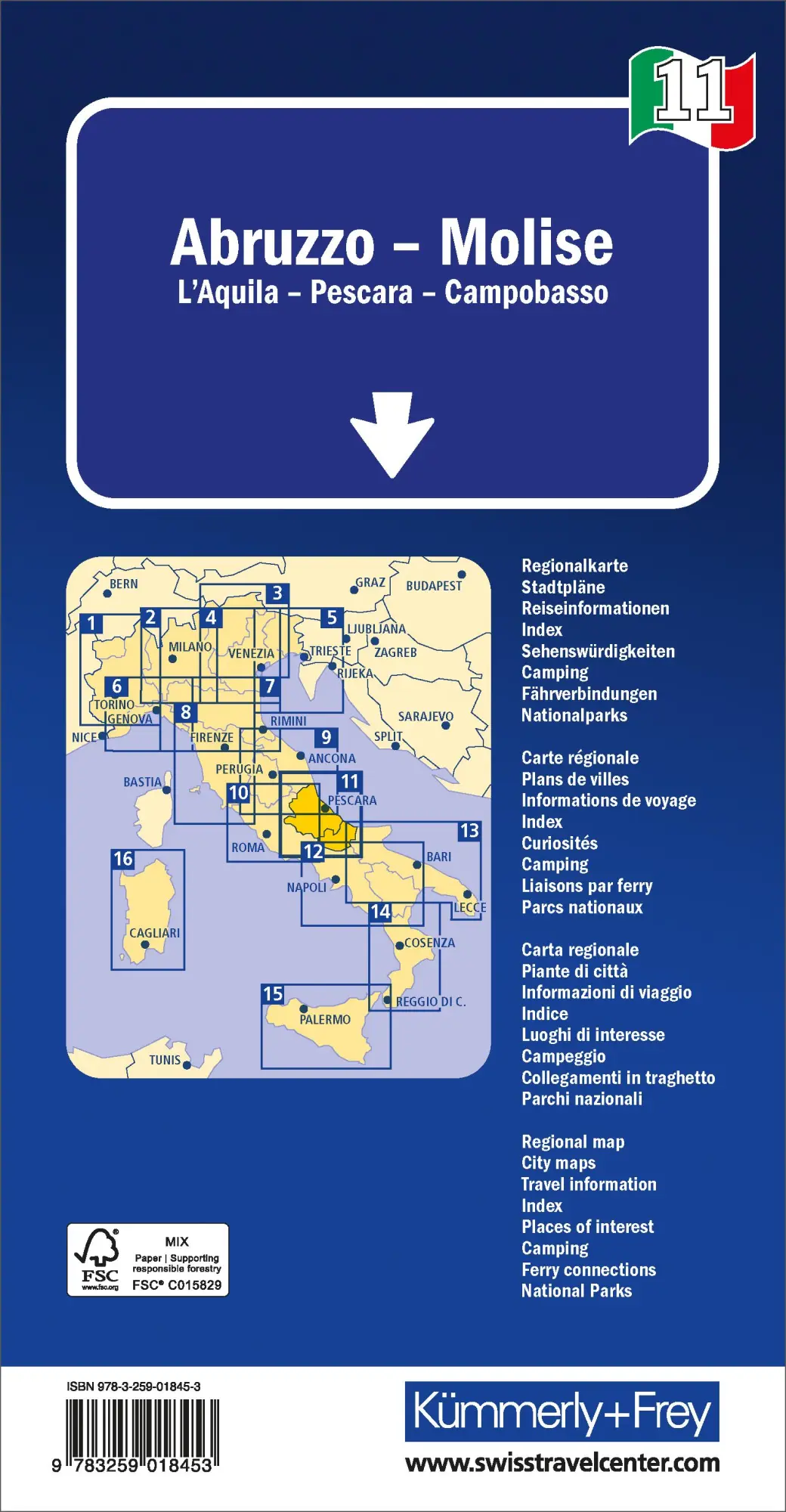 Rückseite: 9783259018453 | Kümmerly+Frey Regional-Strassenkarte 11 Abruzzen, Molise 1:200.000