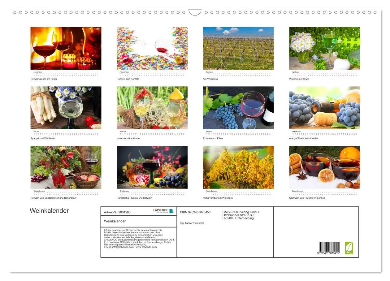 Bild: 9783457878453 | Weinkalender (Wandkalender 2026 DIN A2 quer), CALVENDO Monatskalender