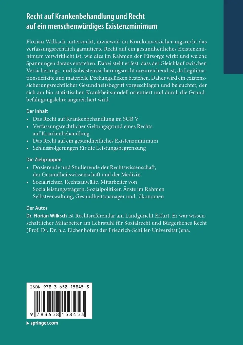 Rückseite: 9783658158453 | Recht auf Krankenbehandlung und Recht auf ein menschenwürdiges...