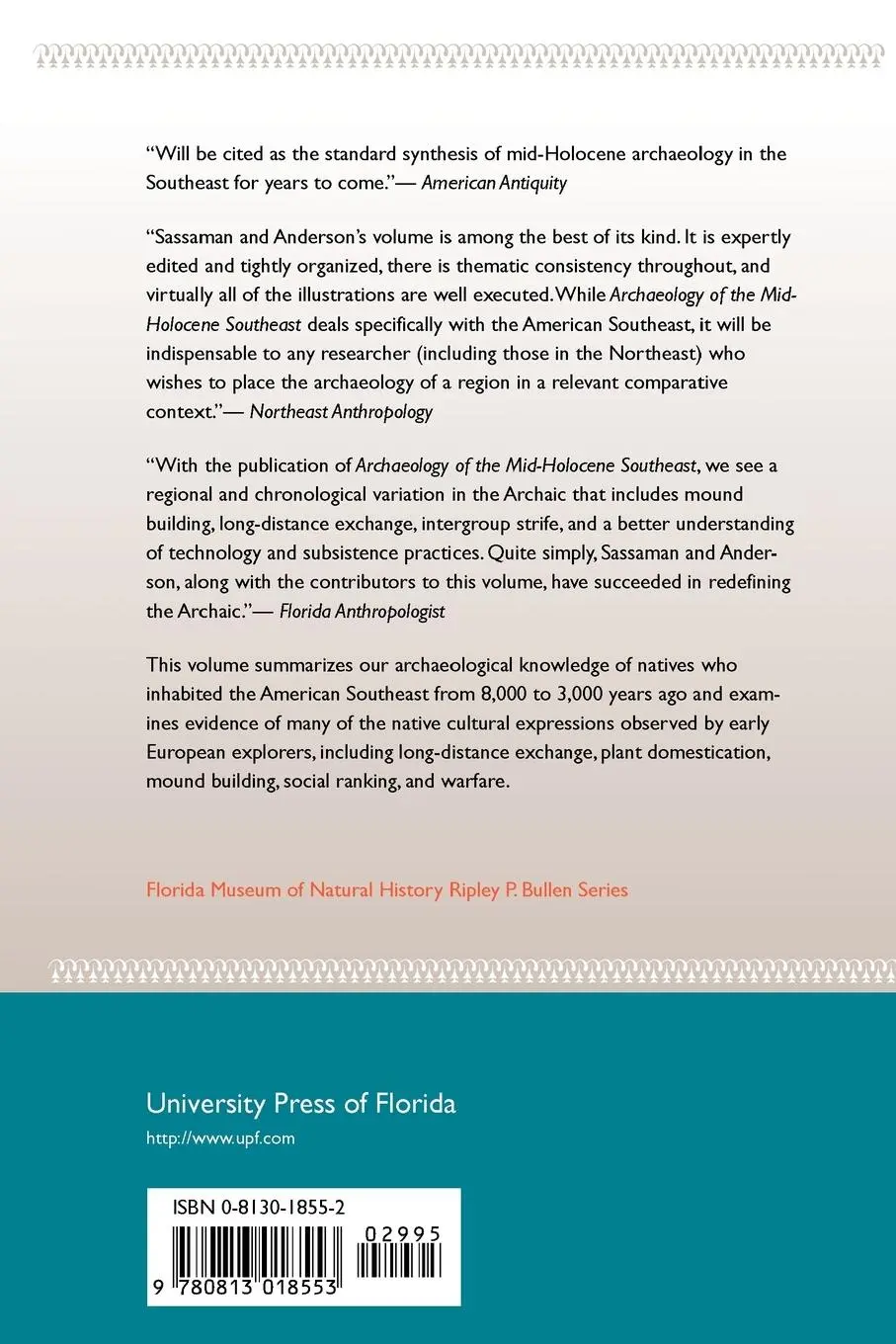 Rückseite: 9780813018553 | Archaeology of the Mid-Holocene Southeast | Sassaman (u. a.) | Buch