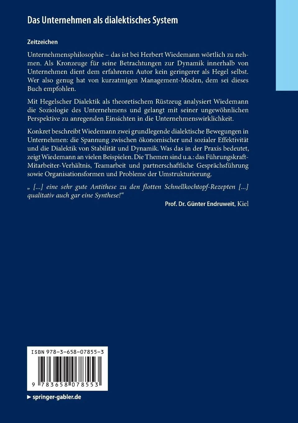 Rückseite: 9783658078553 | Das Unternehmen als dialektisches System | Herbert Wiedemann | Buch