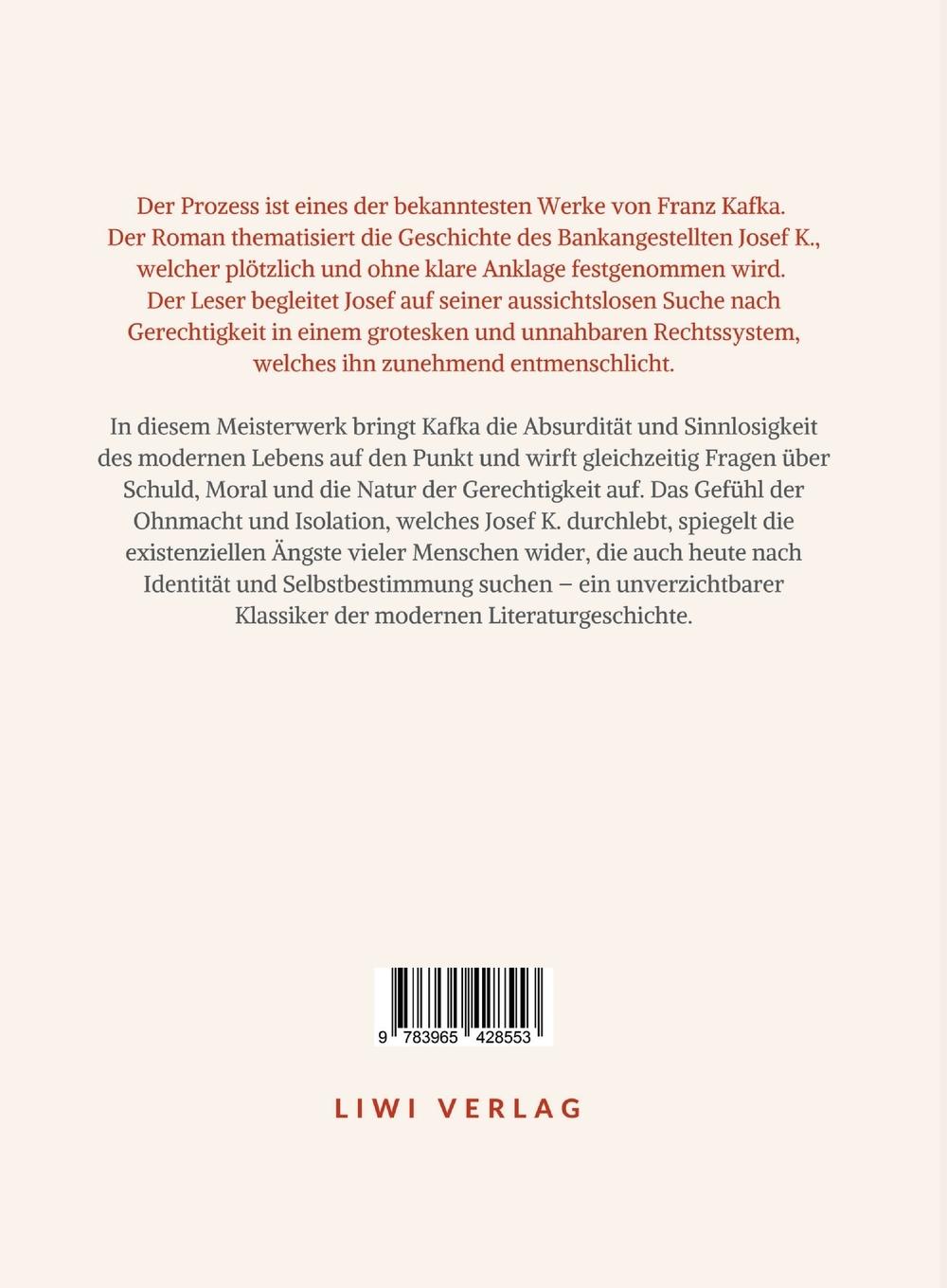 Rückseite: 9783965428553 | Franz Kafka: Der Prozess. Neuausgabe | Franz Kafka | Taschenbuch
