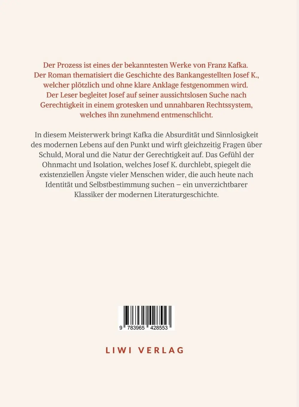 Rückseite: 9783965428553 | Franz Kafka: Der Prozess. Neuausgabe | Franz Kafka | Taschenbuch