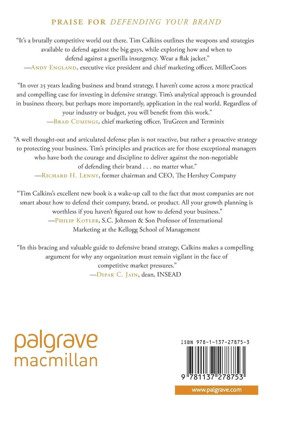 Rückseite: 9781137278753 | Defending Your Brand | T. Calkins | Taschenbuch | ix | Englisch | 2012