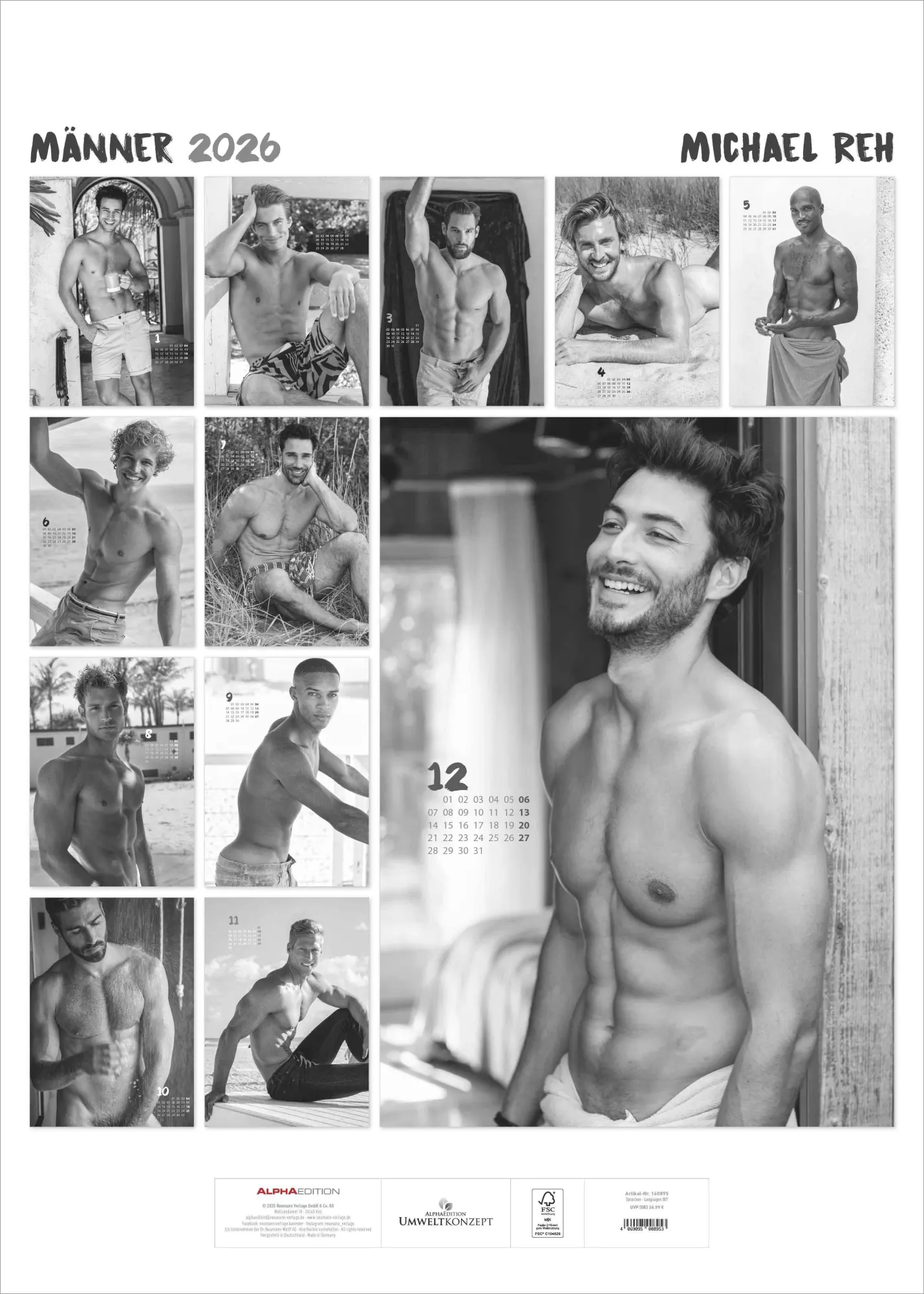 Rückseite: 4069095008953 | Männer - Wandkalender mit 12 Fotografien im Format 50 x 70 | Kalender