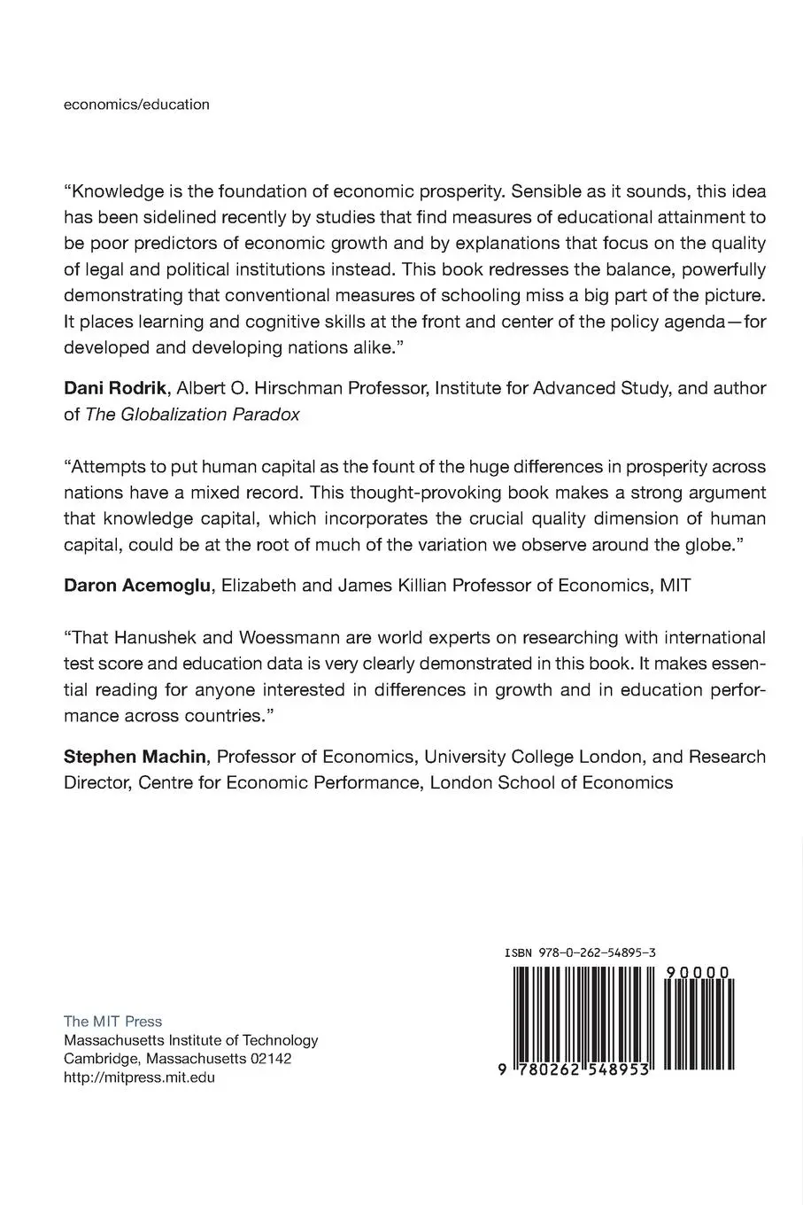 Rückseite: 9780262548953 | The Knowledge Capital of Nations | Eric A. Hanushek (u. a.) | Buch