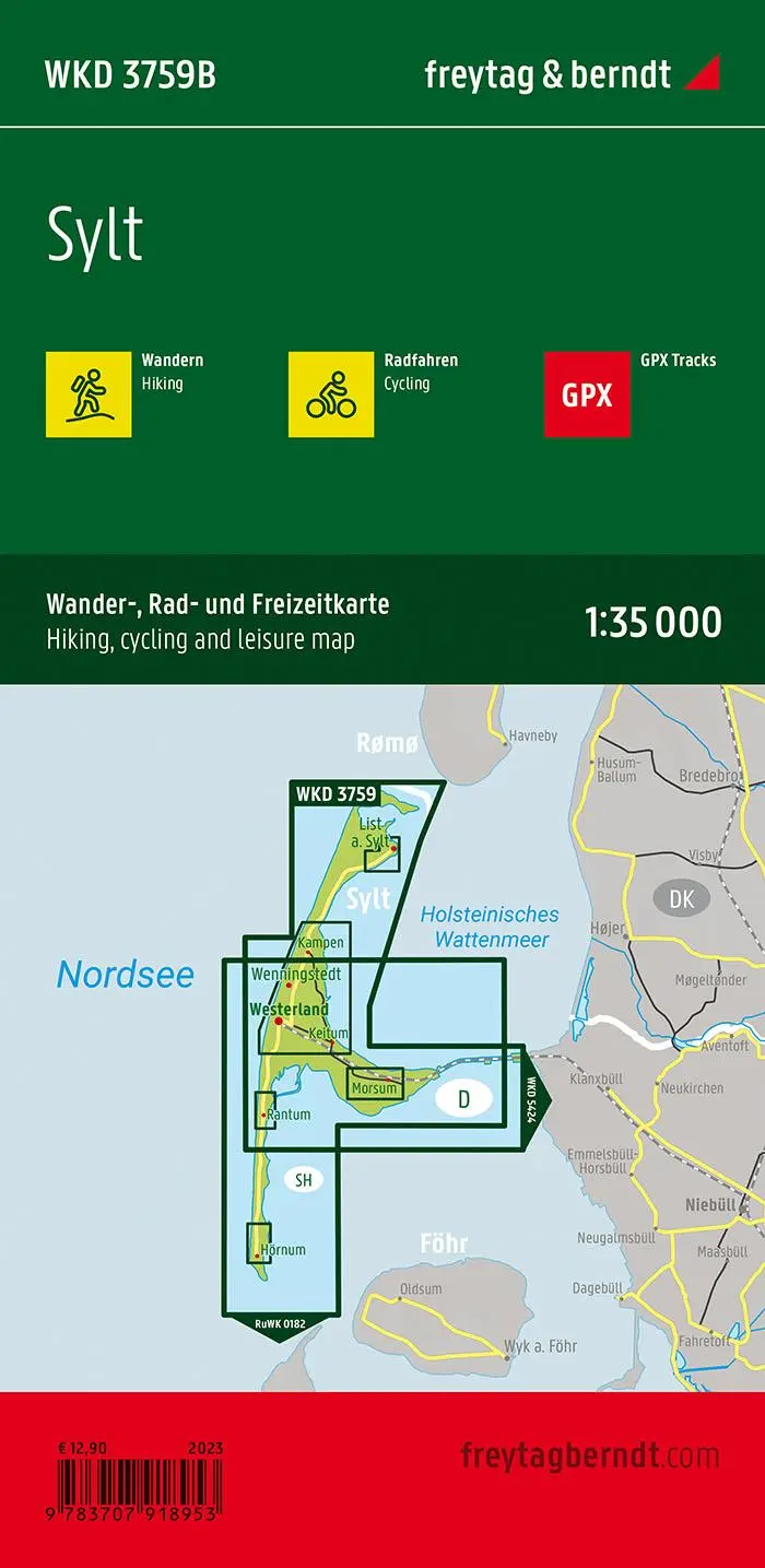 Rückseite: 9783707918953 | Sylt, Wander-, Rad- und Freizeitkarte 1:35.000, freytag &amp; berndt,...