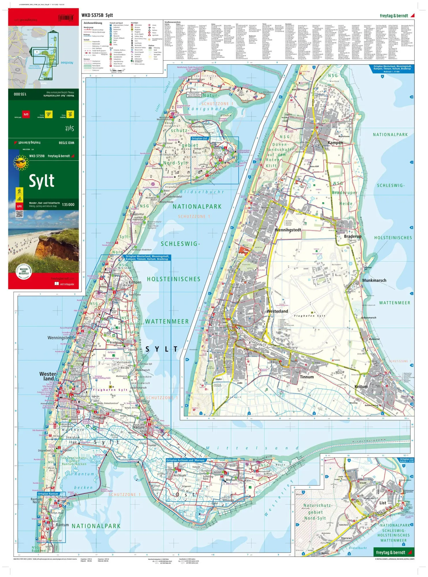 Bild: 9783707918953 | Sylt, Wander-, Rad- und Freizeitkarte 1:35.000, freytag &amp; berndt,...