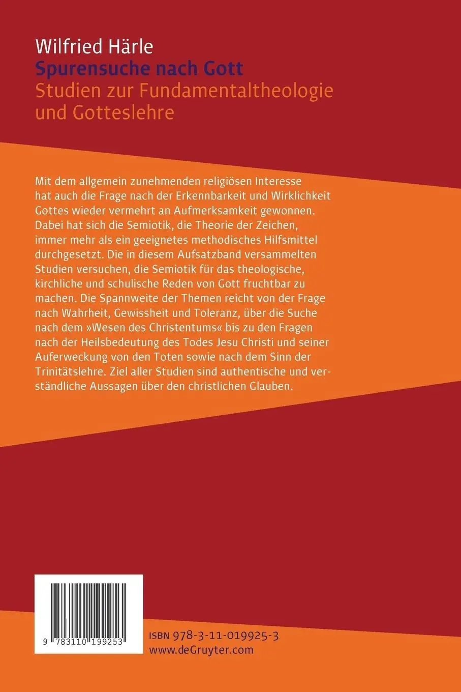 Rückseite: 9783110199253 | Spurensuche nach Gott | Wilfried Härle | Taschenbuch | XII | Deutsch