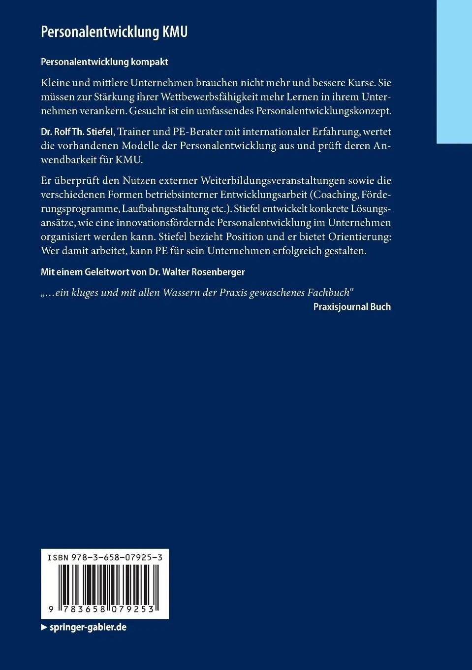 Rückseite: 9783658079253 | Personalentwicklung KMU | Innovationen durch praxiserprobte Konzepte