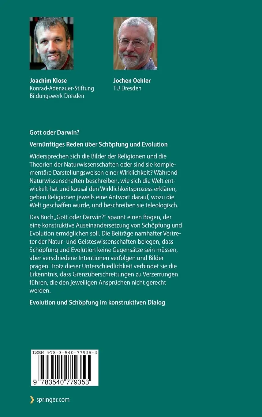 Rückseite: 9783540779353 | Gott oder Darwin? | Vernünftiges Reden über Schöpfung und Evolution
