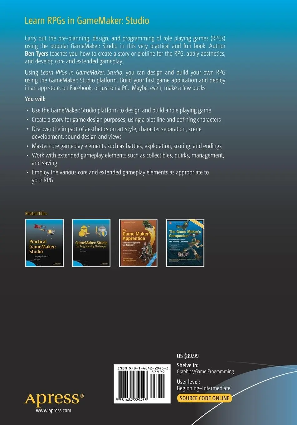 Rückseite: 9781484229453 | Learn RPGs in GameMaker: Studio | Build and Design Role Playing Games