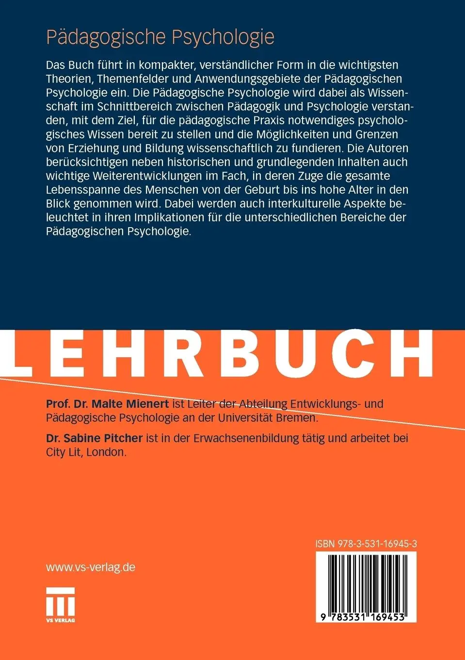 Rückseite: 9783531169453 | Pädagogische Psychologie | Theorie und Praxis des Lebenslangen Lernens