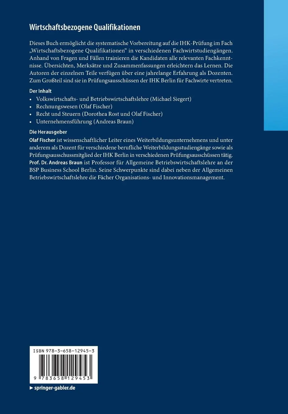 Rückseite: 9783658129453 | Wirtschaftsbezogene Qualifikationen | Andreas Braun (u. a.) | Buch