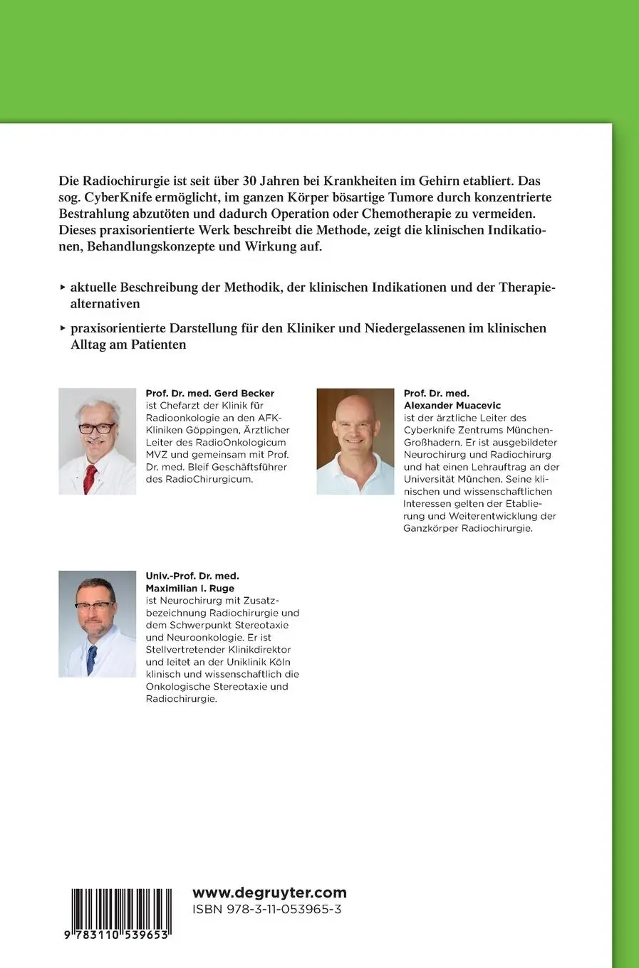 Rückseite: 9783110539653 | Robotergeführte Radiochirurgie | Cranielle und Spinale Indikationen