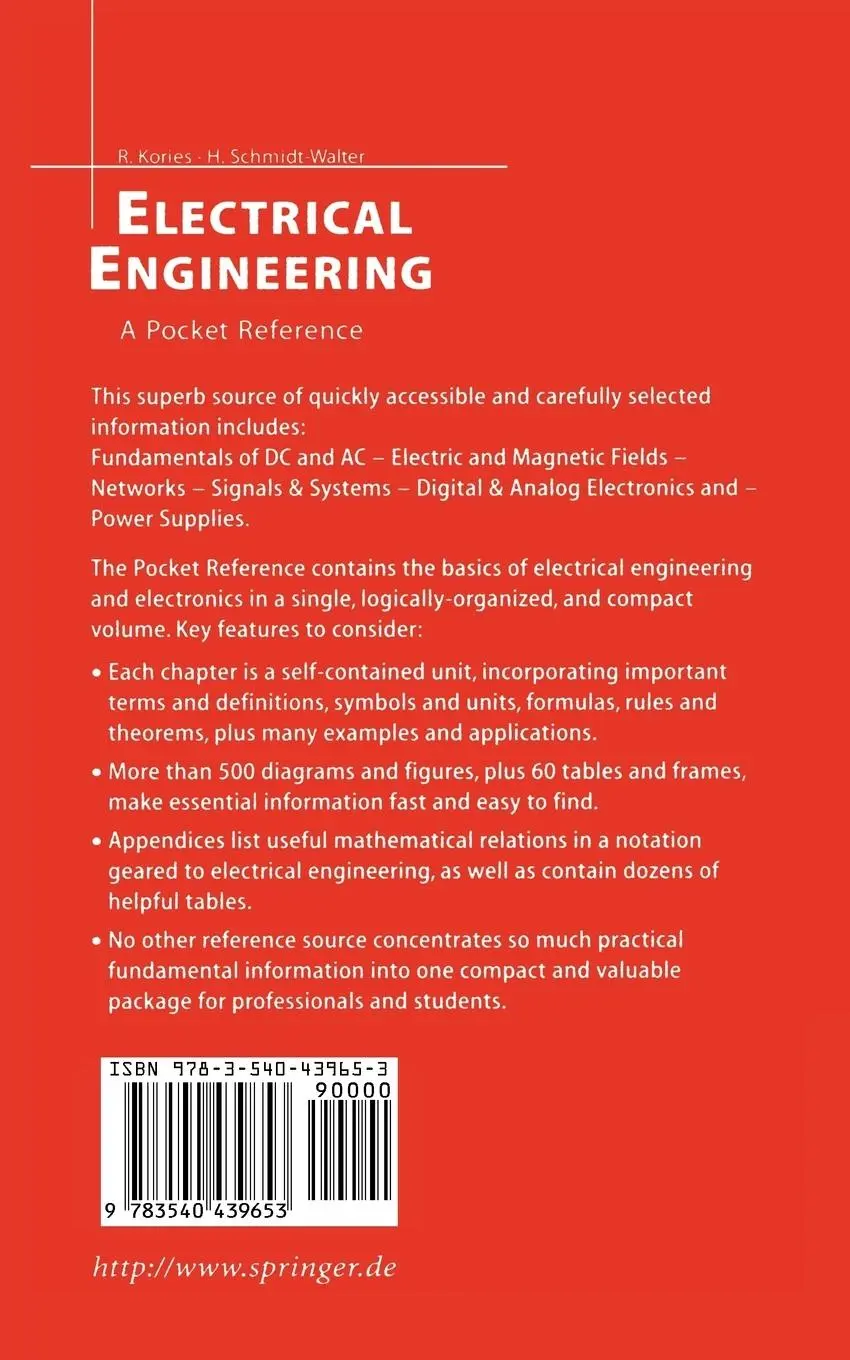 Rückseite: 9783540439653 | Electrical Engineering | A Pocket Reference | Schmidt-Walter (u. a.)
