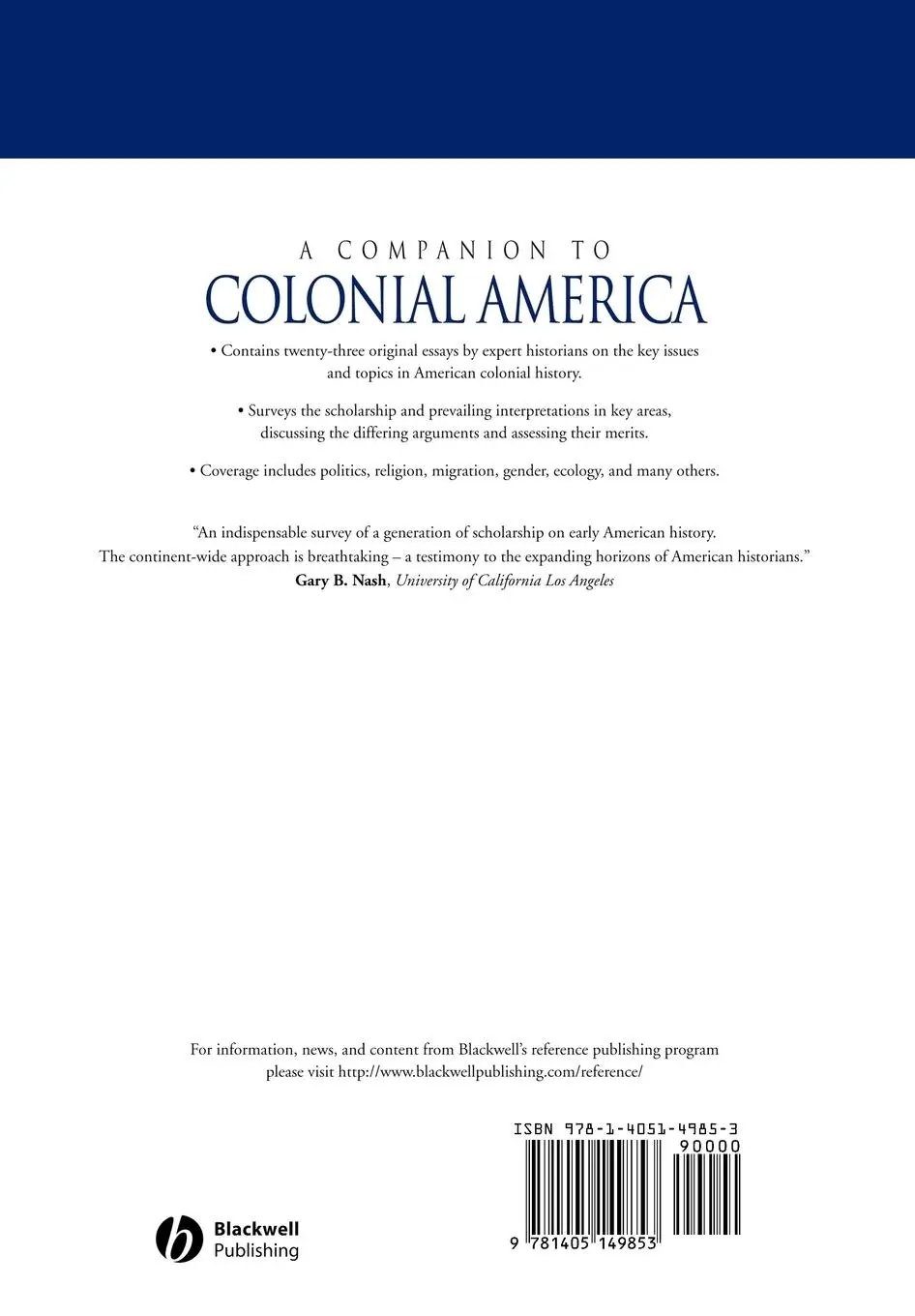 Rückseite: 9781405149853 | A Companion to Colonial America | Daniel Vickers | Taschenbuch | 2006