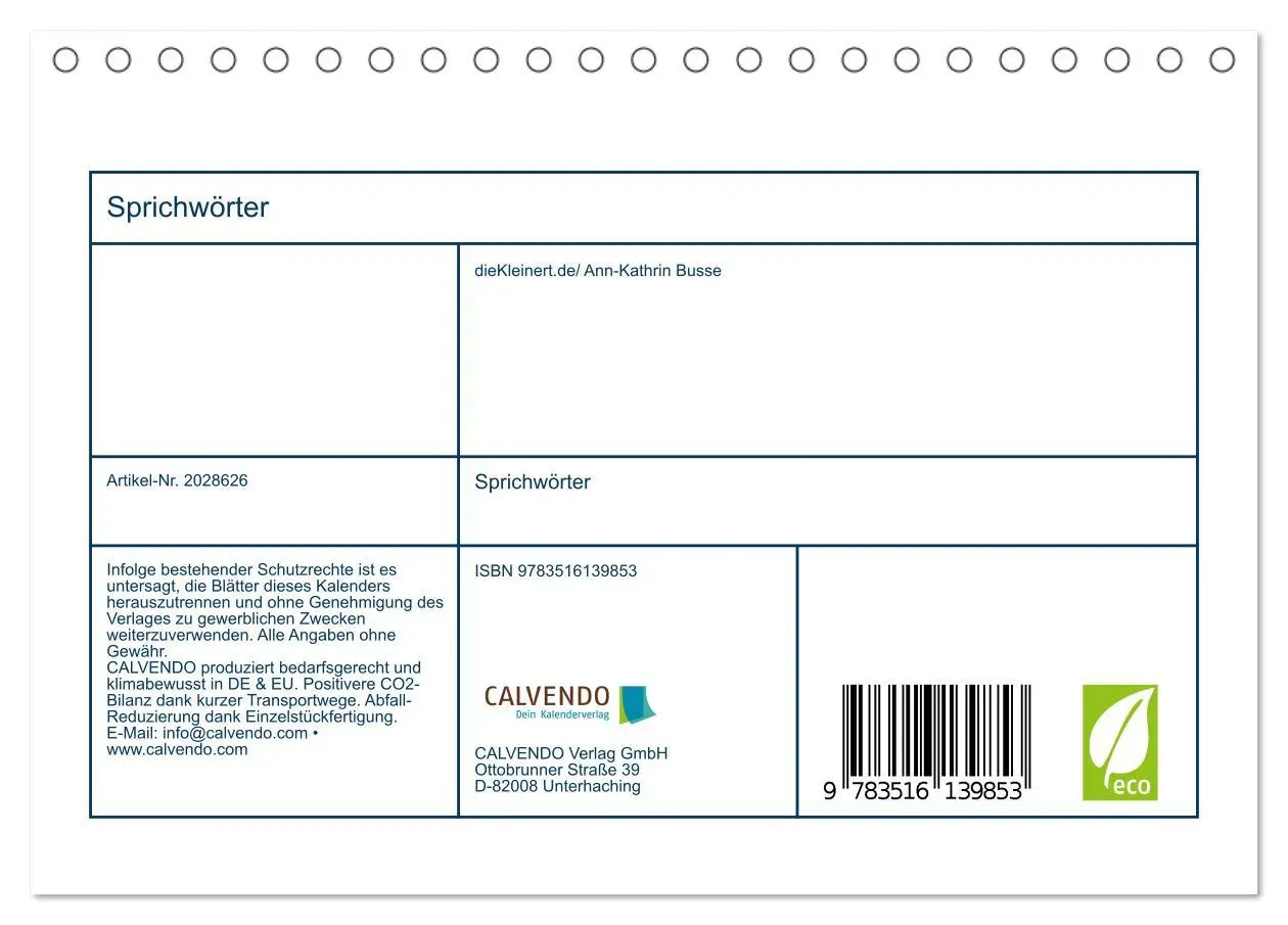 Bild: 9783516139853 | Sprichwörter (Tischkalender 2026 DIN A5 quer), CALVENDO Monatskalender