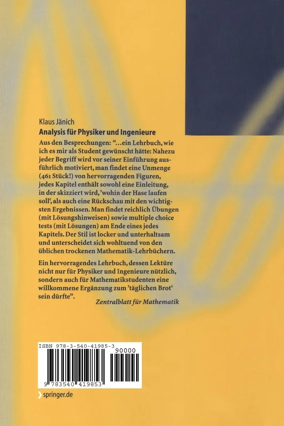 Rückseite: 9783540419853 | Analysis für Physiker und Ingenieure | Klaus Jänich | Taschenbuch | XI