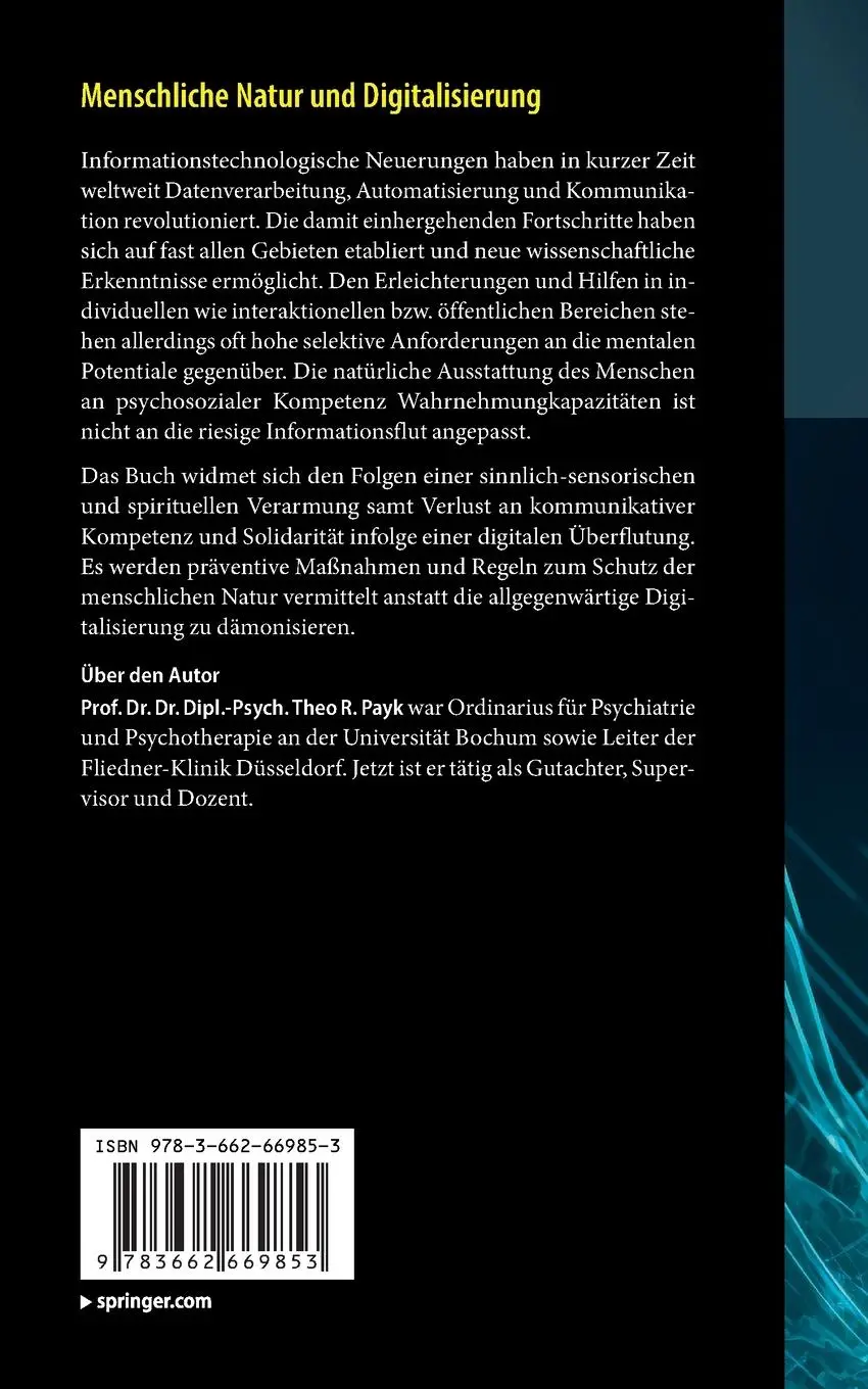 Rückseite: 9783662669853 | Menschliche Natur und Digitalisierung | Theo R. Payk | Taschenbuch