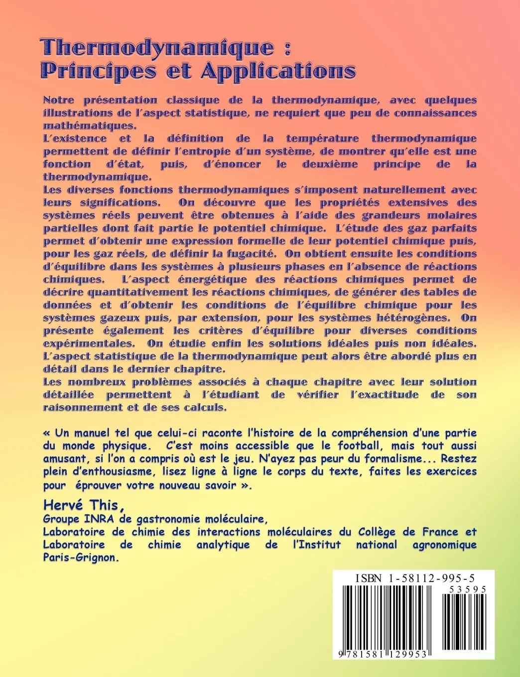 Rückseite: 9781581129953 | Thermodynamique | Principes et Applications | Pierre Infelta (u. a.)