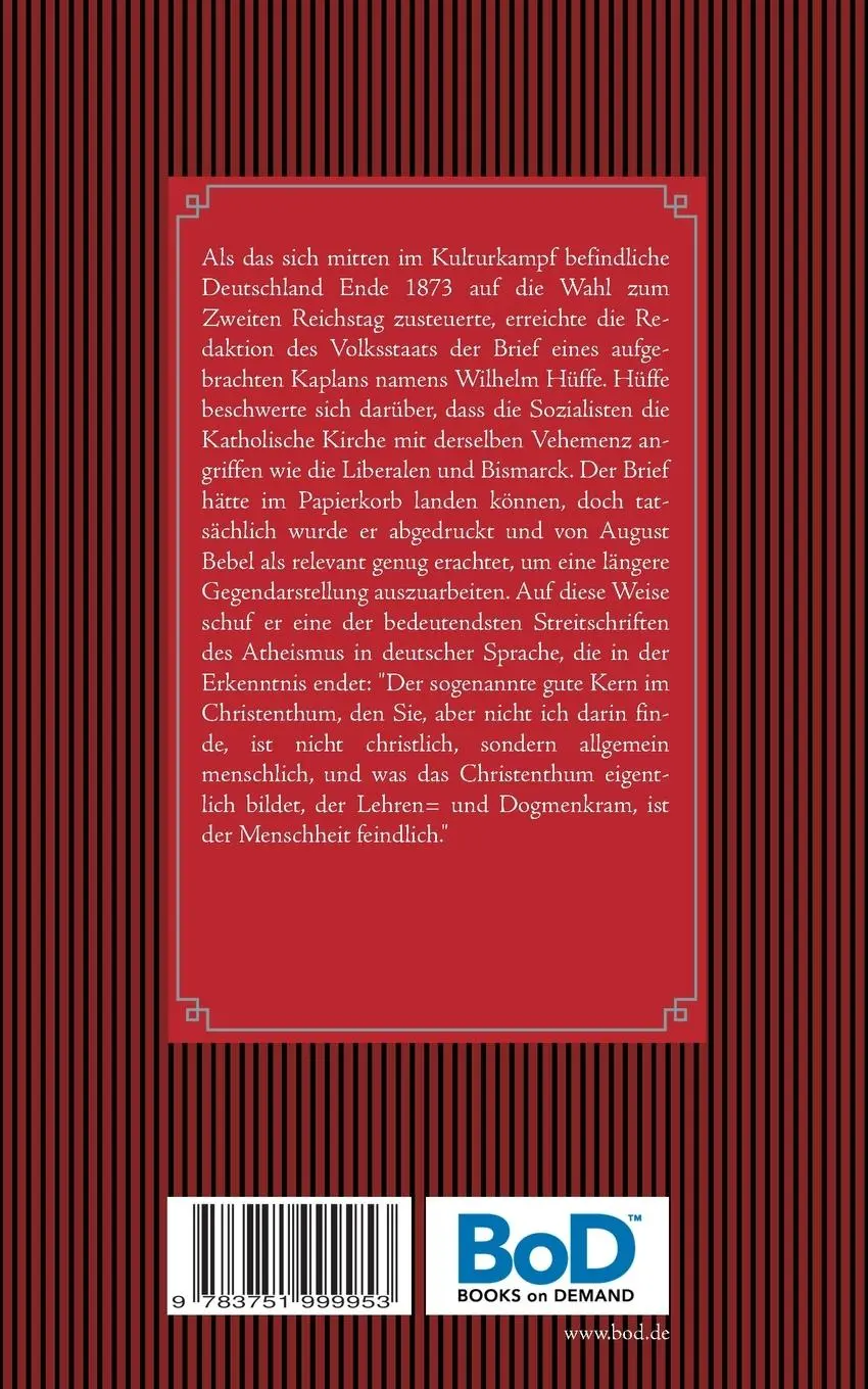 Rückseite: 9783751999953 | Christenthum und Sozialismus | August Bebel | Taschenbuch | 36 S.