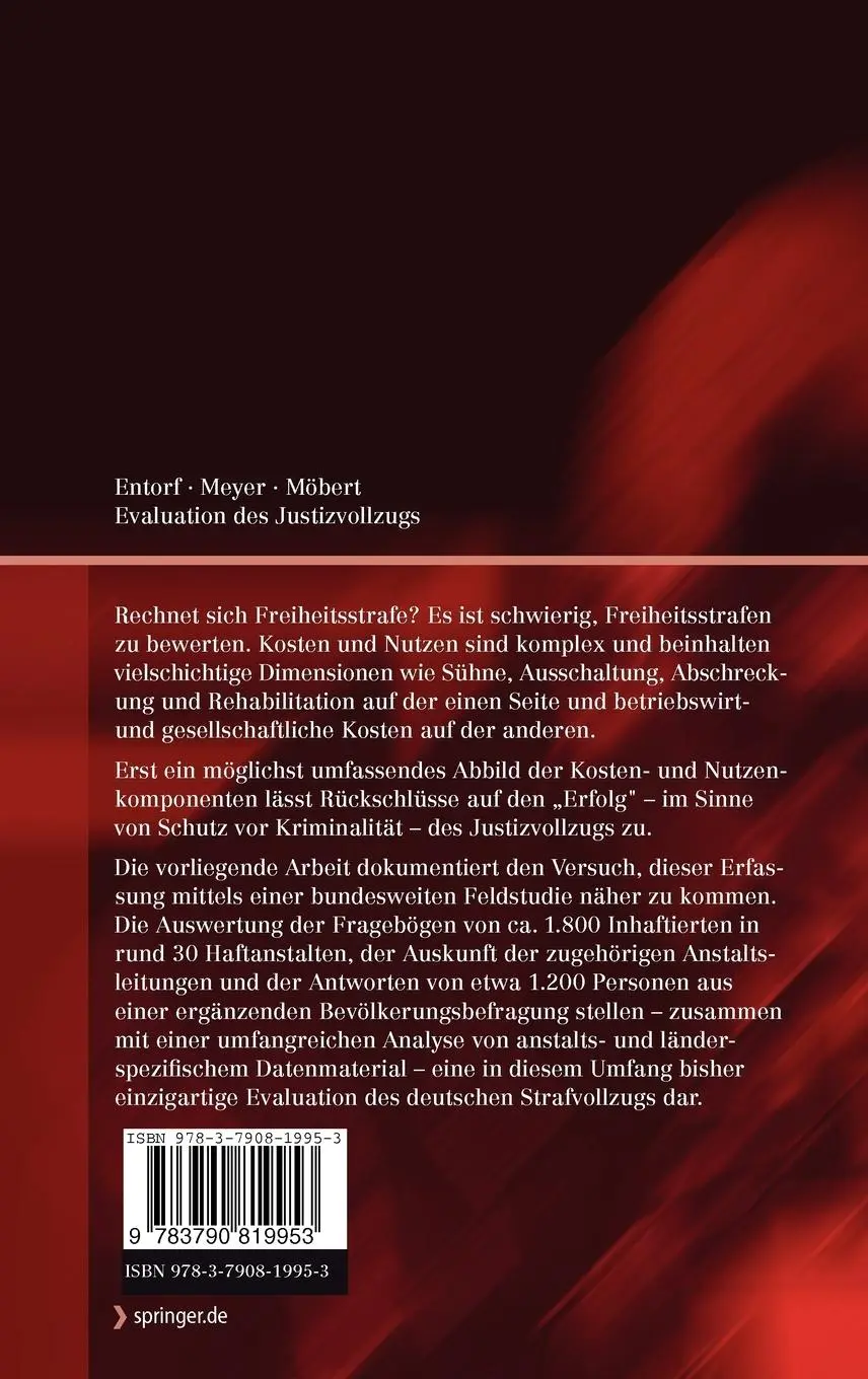 Rückseite: 9783790819953 | Evaluation des Justizvollzugs | Horst Entorf (u. a.) | Buch | x | 2007