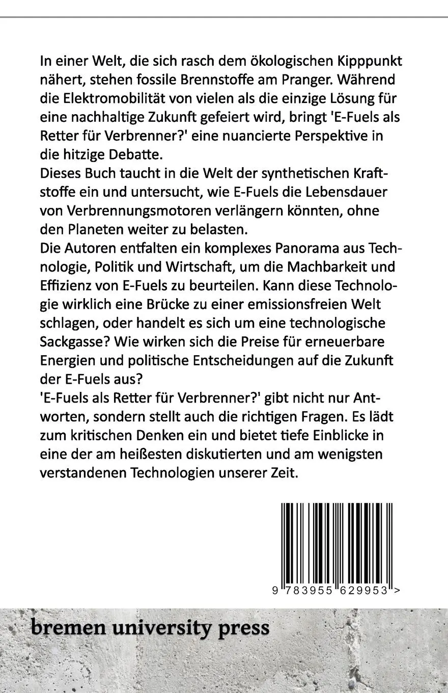 Rückseite: 9783955629953 | E-Fuels als Retter für Verbrenner? | Olaf Magnussen (u. a.) | Buch