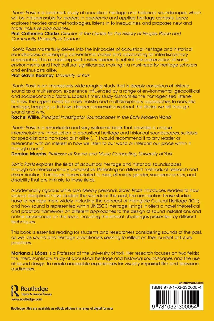 Rückseite: 9781032300054 | Sonic Pasts | Acoustical Heritage and Historical Soundscapes | López