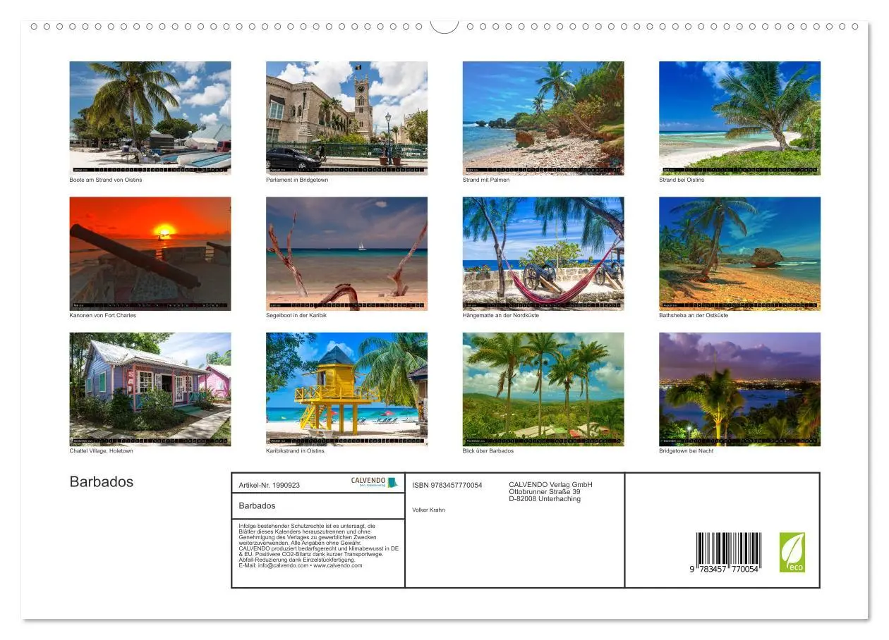 Bild: 9783457770054 | Barbados (hochwertiger Premium Wandkalender 2026 DIN A2 quer),...