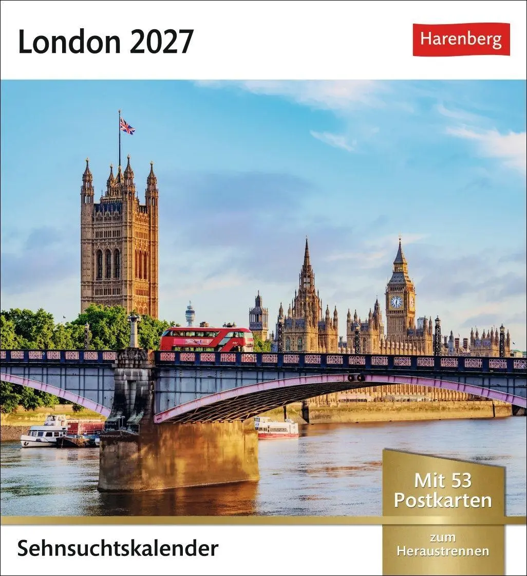 Cover: 9783840040054 | London Sehnsuchtskalender 2027 - Wochenkalender mit 53 Postkarten