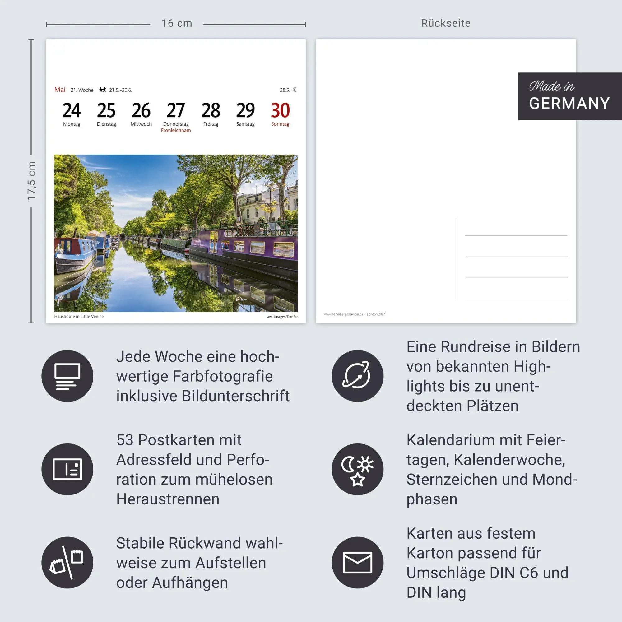 Bild: 9783840040054 | London Sehnsuchtskalender 2027 - Wochenkalender mit 53 Postkarten