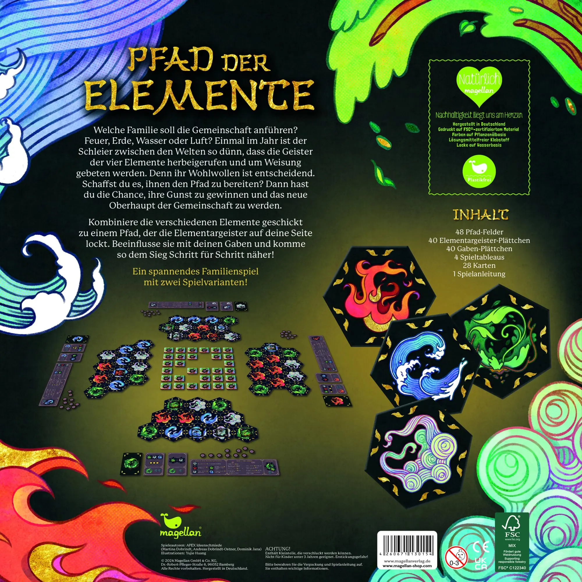 Rückseite: 4260671130154 | Pfad der Elemente | Plastikfreies Brettspiel ab 6 Jahren | Spiel