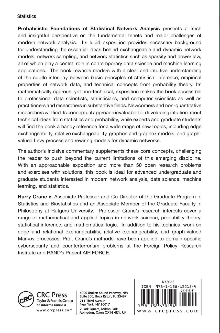 Rückseite: 9781138630154 | Probabilistic Foundations of Statistical Network Analysis | Crane