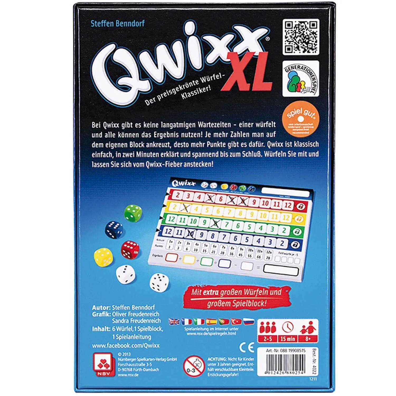 Bild: 4012426880254 | Qwixx XL | Nürnberger Spielkarten Verlag | Spiel | Brettspiel | 4022