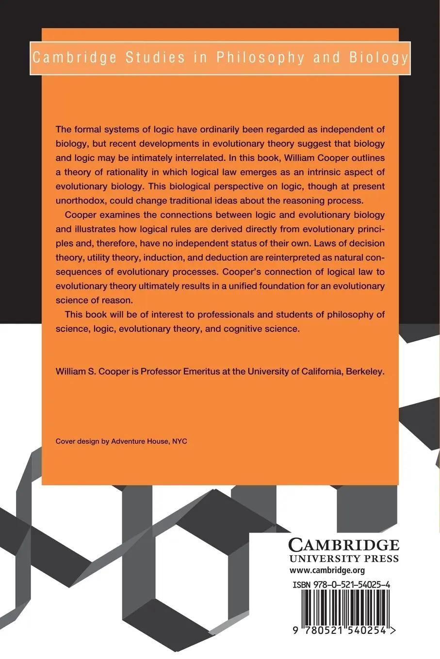 Rückseite: 9780521540254 | The Evolution of Reason | Logic as a Branch of Biology | Cooper | Buch
