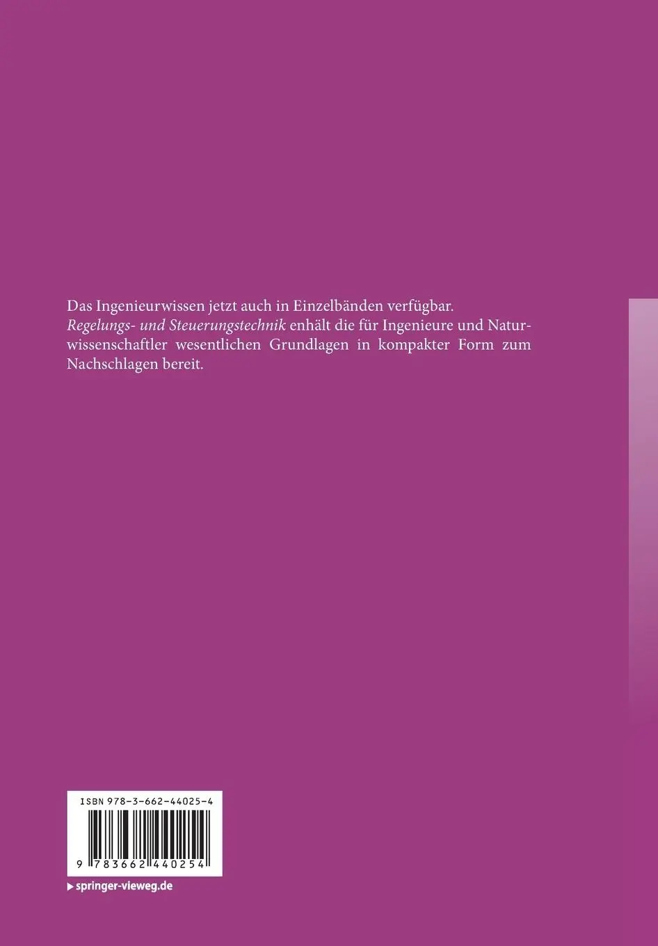 Rückseite: 9783662440254 | Das Ingenieurwissen: Regelungs- und Steuerungstechnik | Ley (u. a.)