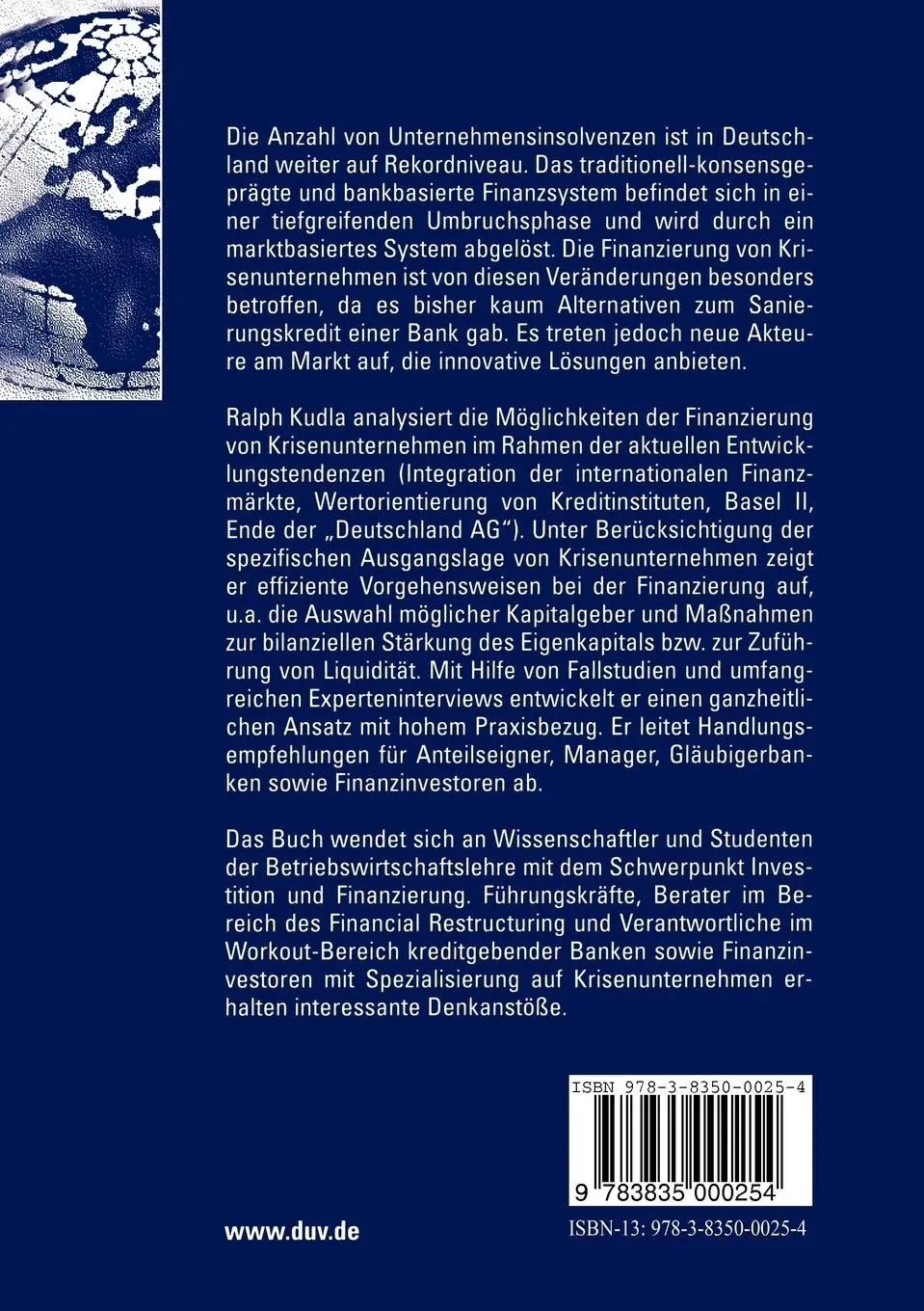 Rückseite: 9783835000254 | Finanzierung in der Sanierung | Ralph Kudla | Taschenbuch | xvii