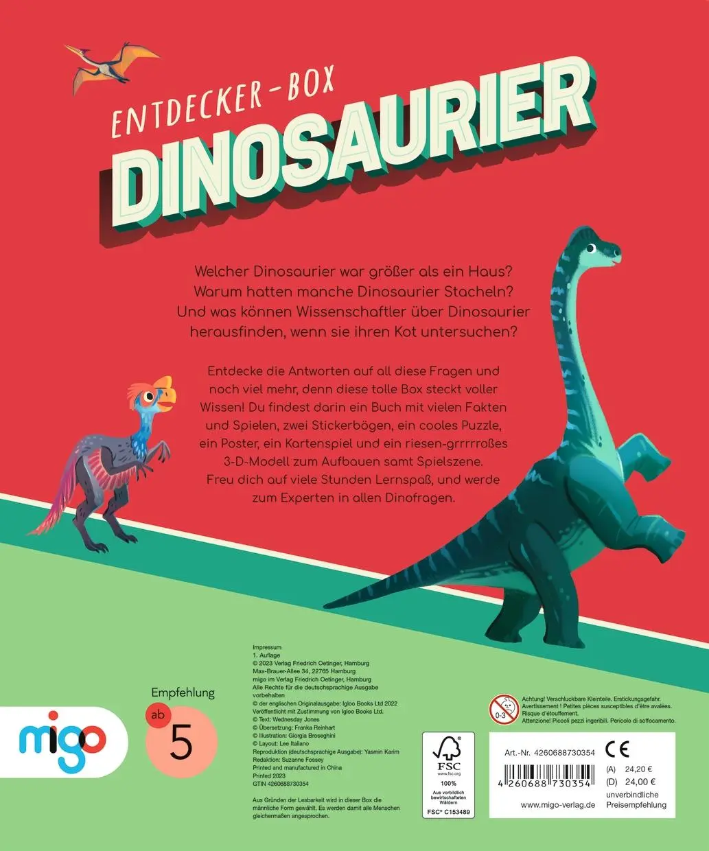 Rückseite: 4260688730354 | Entdecker-Box: Dinosaurier | Wednesday Jones | Box | Migo | 24 S.