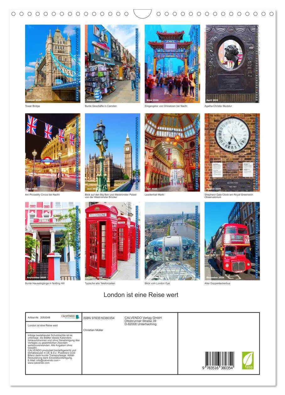 Bild: 9783516380354 | London ist eine Reise wert (Wandkalender 2026 DIN A3 hoch),...
