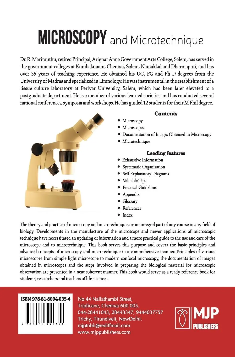 Rückseite: 9788180940354 | MICROSCOPY AND MICROTECHNIQUE | R. Marimuthu | Buch | Gebunden | 2021