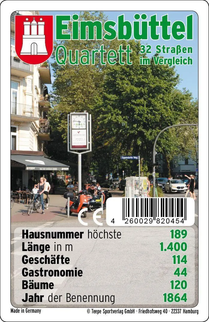 Cover: 4260029820454 | Hamburg Eimsbüttel Quartett | 30 Minuten, 2-6 Spieler | Spiel | EIQUA